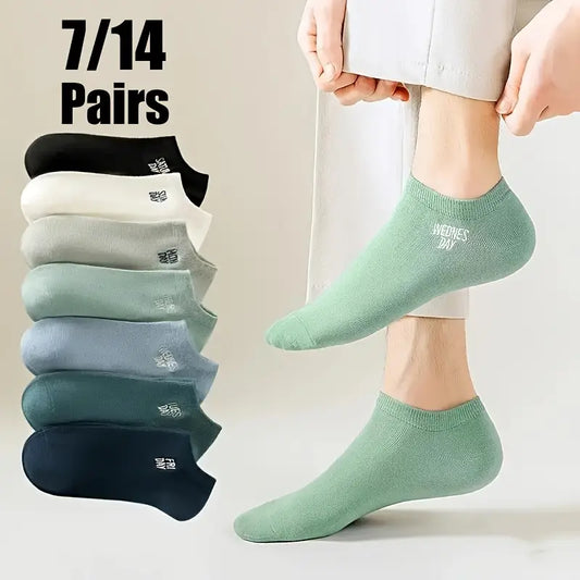 7/ 14 Pairs, Men'S Sweat-Absorbing Fashionable Simple Low-Top Socks
